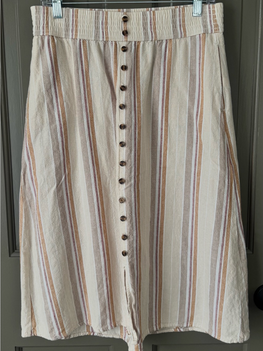 Sonoma Cream Midi Skirt with Tan & Brown Stripes